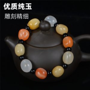 天然新疆金丝玉女手链彩玉玉石籽料手链(9mm)